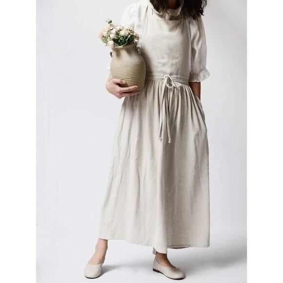Pleated Cotton Long Apron X Back Kitchen Garden Florist Work Clothes Bib Dress - Picture 4 of 8